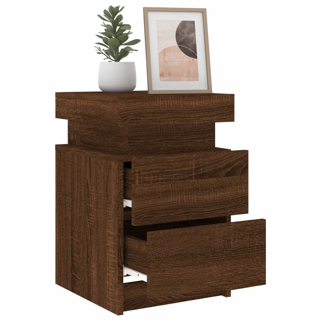 Nachtkastjes met LED 2 st 35x39x55 cm bruin eikenkleur