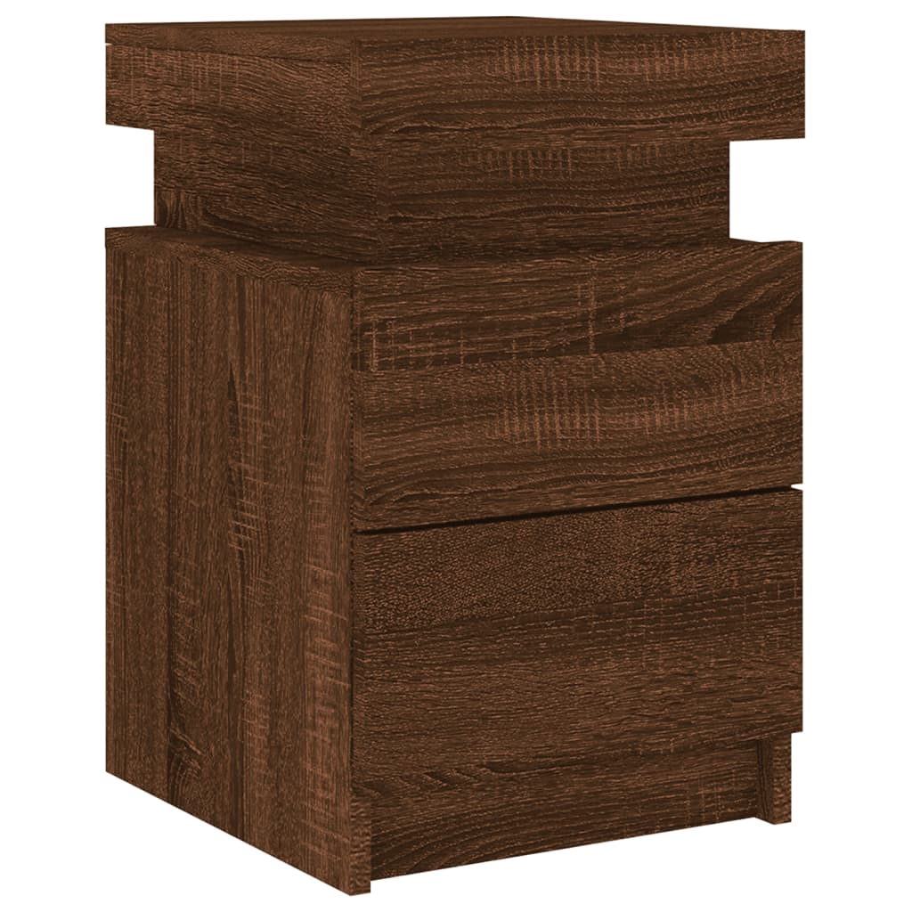 Nachtkastjes met LED 2 st 35x39x55 cm bruin eikenkleur