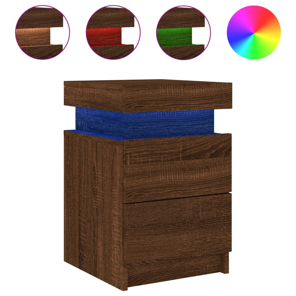 Nachtkastjes met LED 2 st 35x39x55 cm bruin eikenkleur