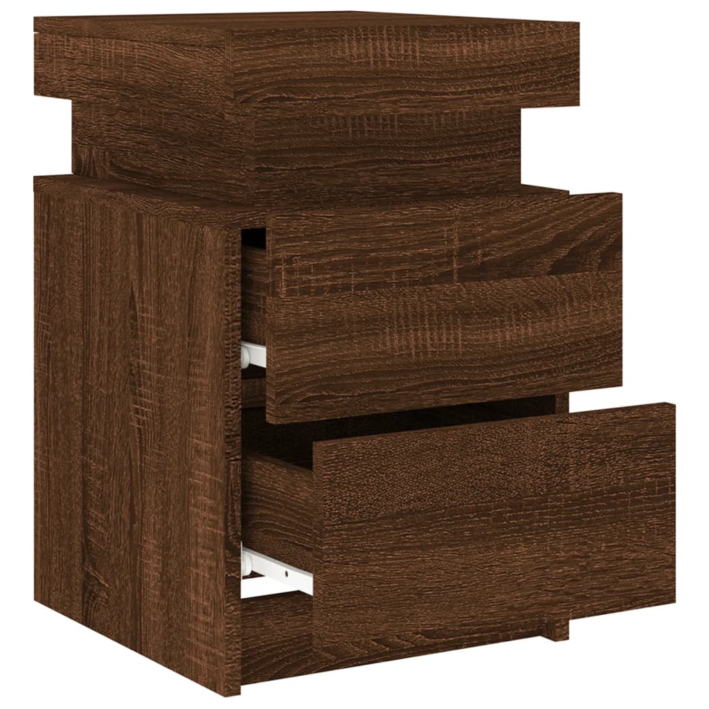 Nachtkastjes met LED 2 st 35x39x55 cm bruin eikenkleur