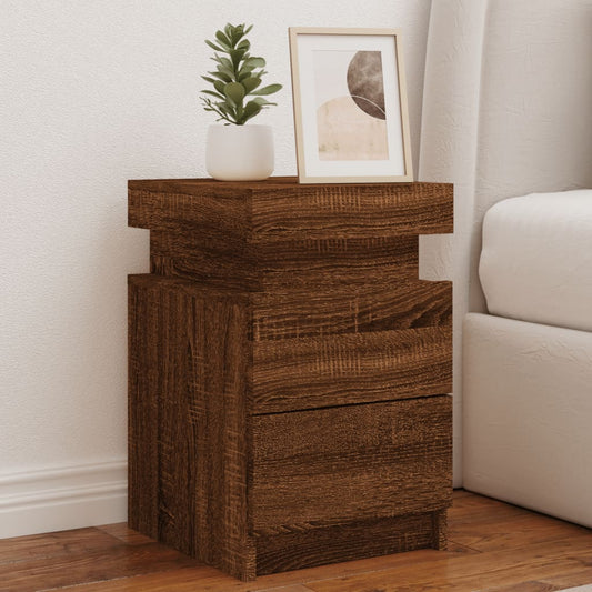 Nachtkastjes met LED 2 st 35x39x55 cm bruin eikenkleur