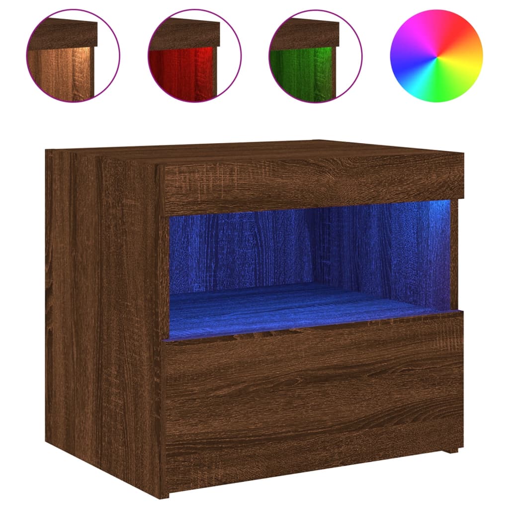 Nachtkastje met LED-verlichting 50x40x45 cm bruin eikenkleur