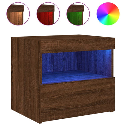 Nachtkastje met LED-verlichting 50x40x45 cm bruin eikenkleur