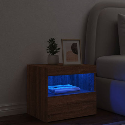 Nachtkastje met LED-verlichting 50x40x45 cm bruin eikenkleur
