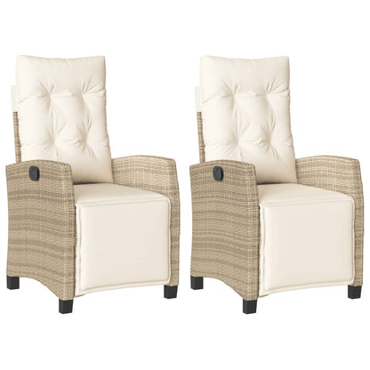 Tuinstoelen 2 st verstelbaar met voetensteun poly rattan beige