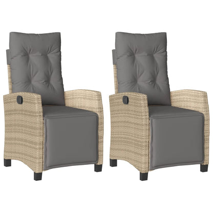 Tuinstoelen 2 st verstelbaar voetensteun poly rattan beige mix