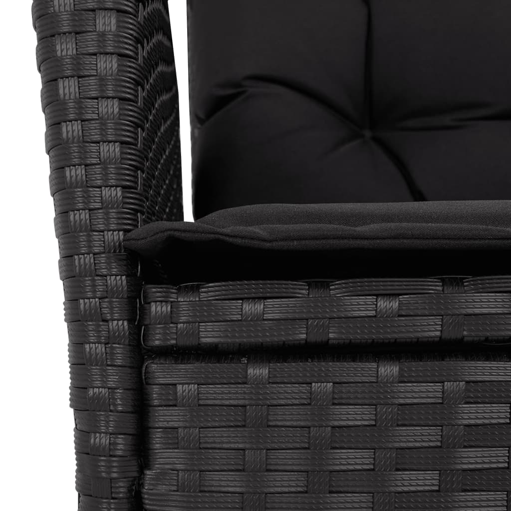 Tuinstoel verstelbaar met kussens poly rattan zwart