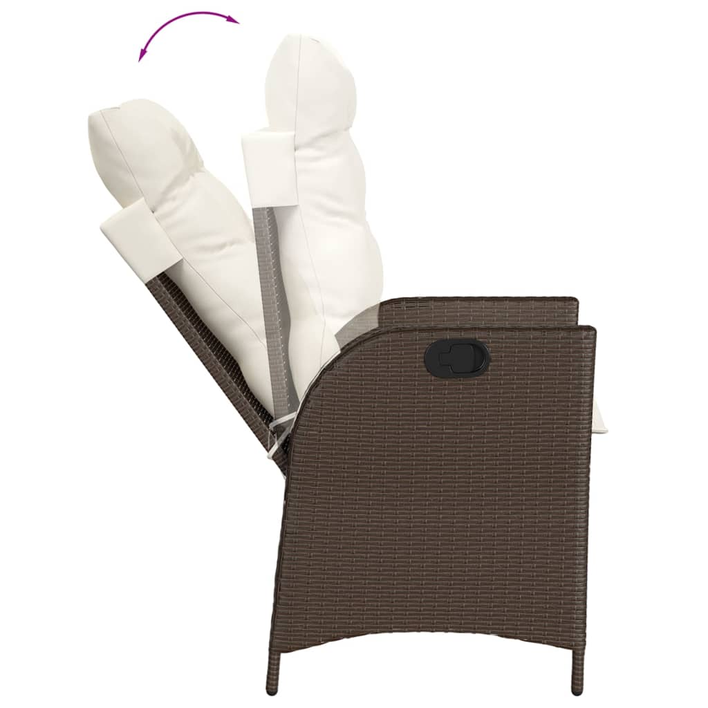 Tuinstoel verstelbaar met kussens poly rattan bruin
