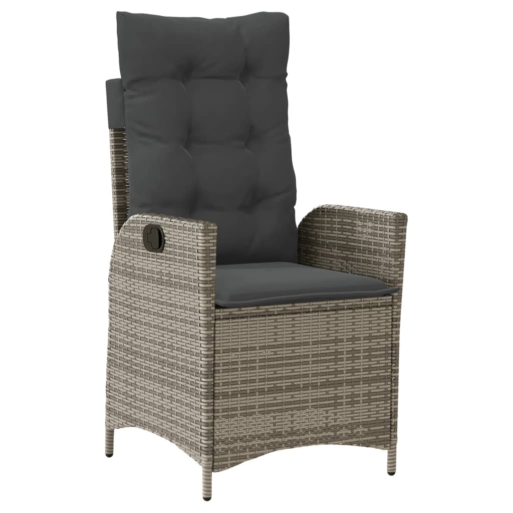 Tuinstoel verstelbaar met kussens poly rattan grijs