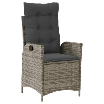 Tuinstoel verstelbaar met kussens poly rattan grijs