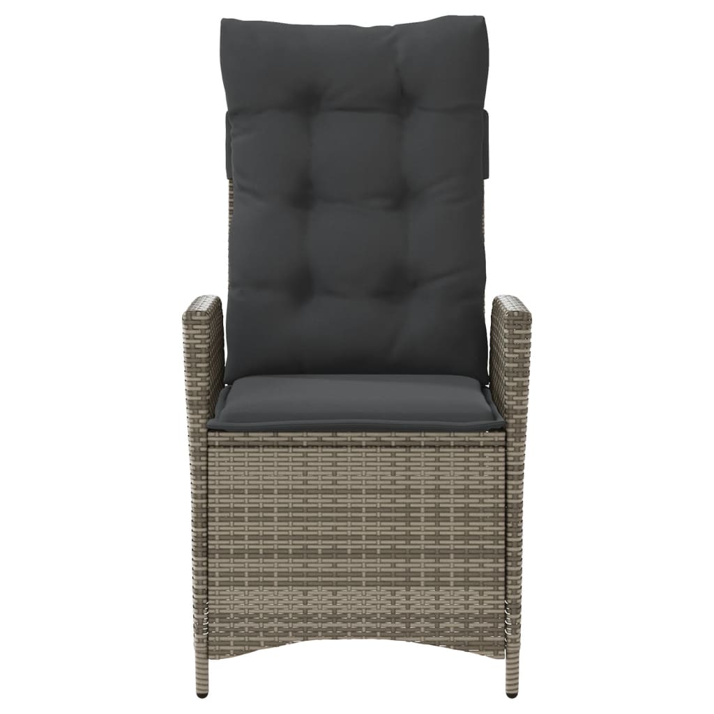 Tuinstoel verstelbaar met kussens poly rattan grijs