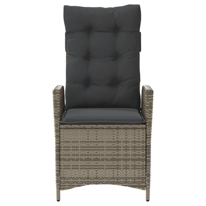 Tuinstoel verstelbaar met kussens poly rattan grijs