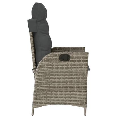 Tuinstoel verstelbaar met kussens poly rattan grijs