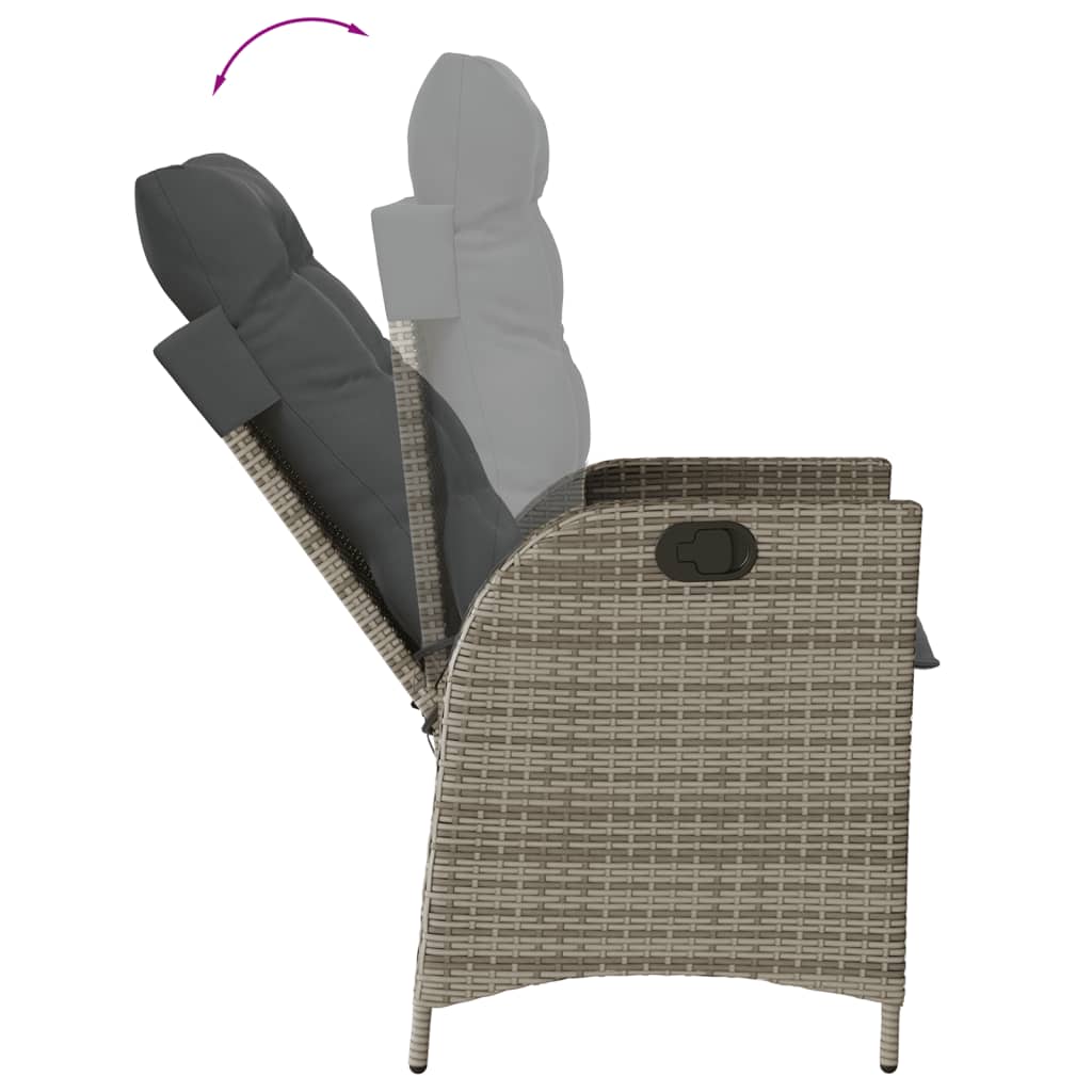Tuinstoel verstelbaar met kussens poly rattan grijs