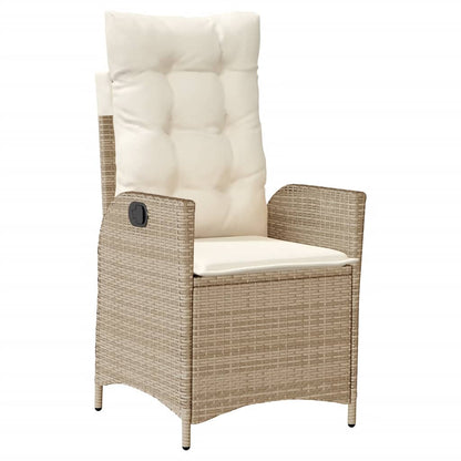 Tuinstoel verstelbaar met kussens poly rattan beige