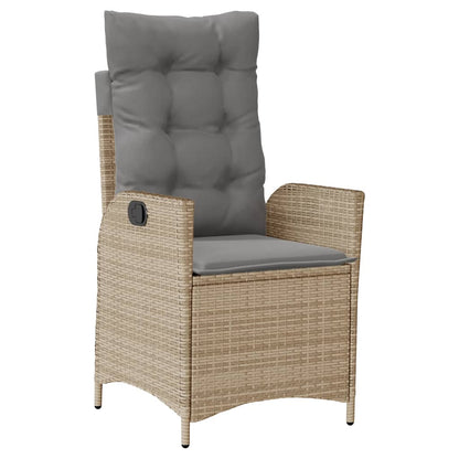 Tuinstoel verstelbaar met kussens poly rattan gemengd beige