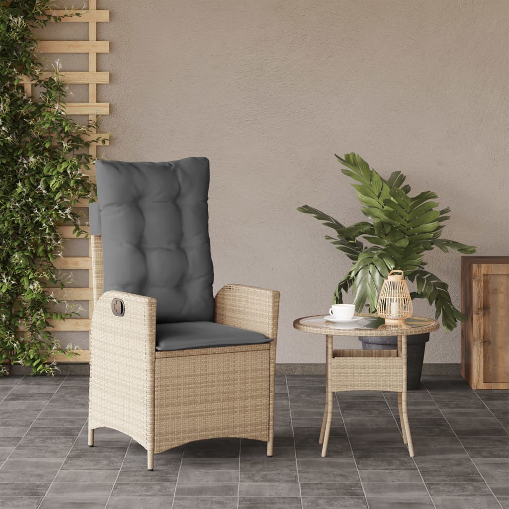 Tuinstoel verstelbaar met kussens poly rattan gemengd beige