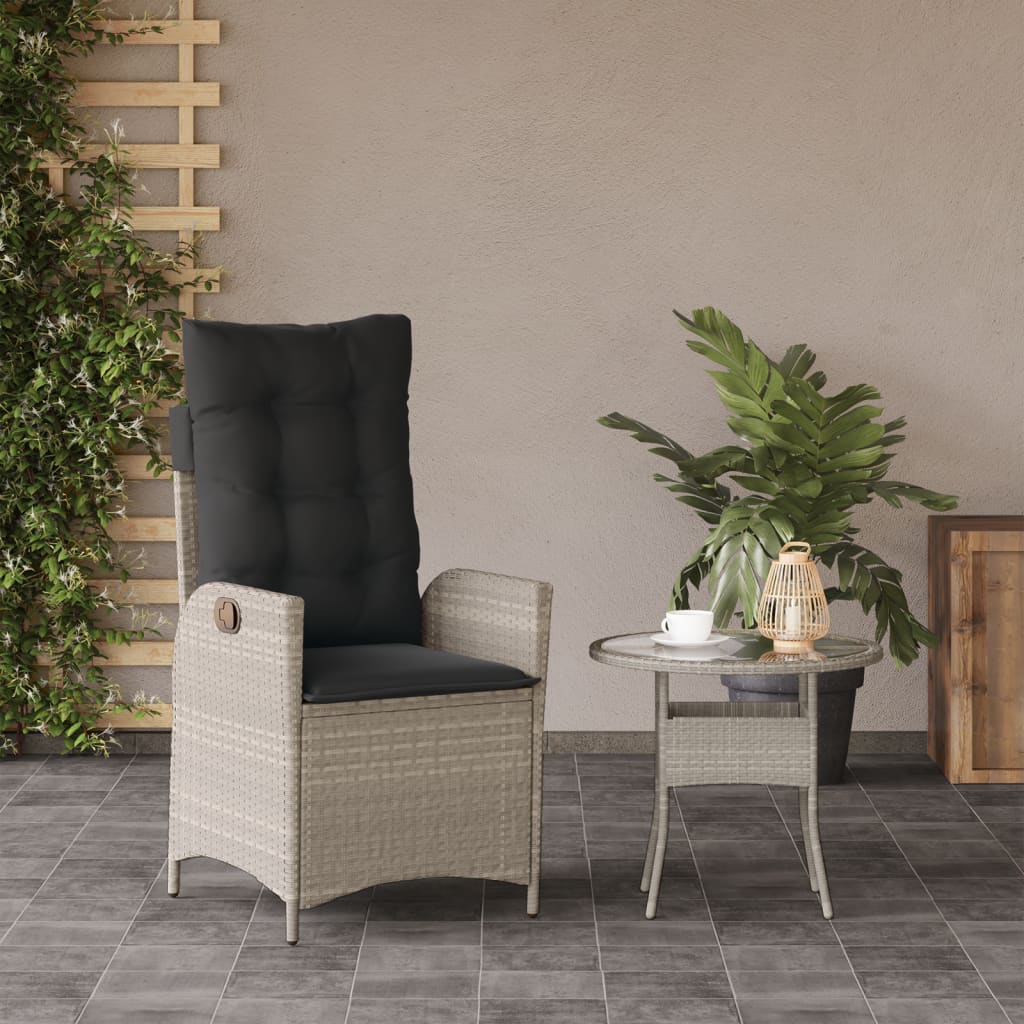 Tuinstoel verstelbaar met kussens poly rattan lichtgrijs