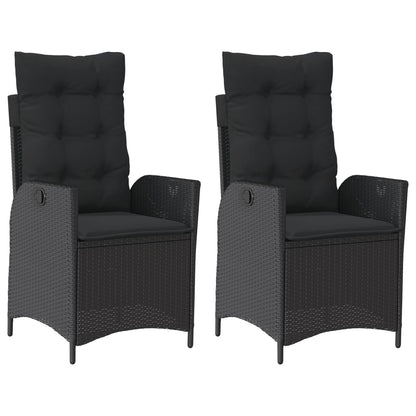Tuinstoelen 2 st verstelbaar met kussens poly rattan zwart