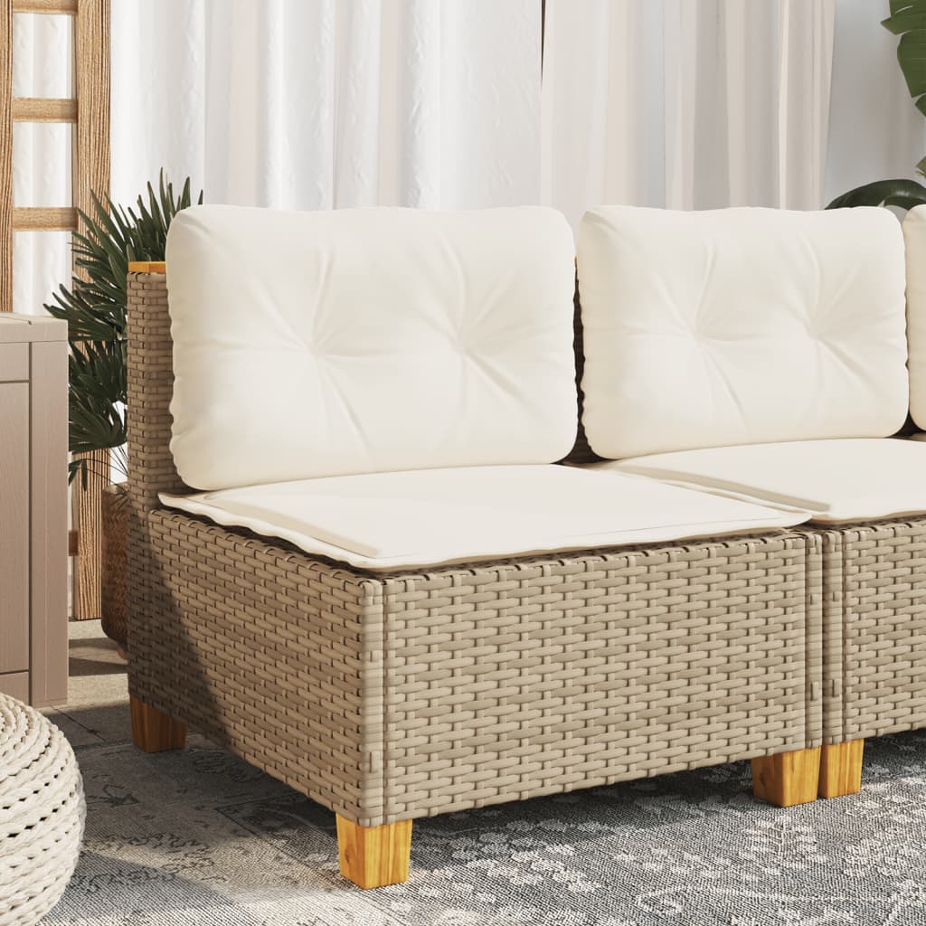 Tuinbank zonder armleuning met kussens poly rattan beige