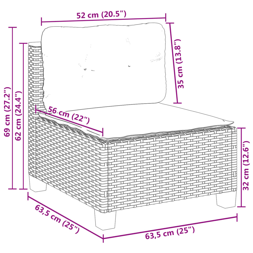 Tuinbank zonder armleuning met kussens poly rattan beige