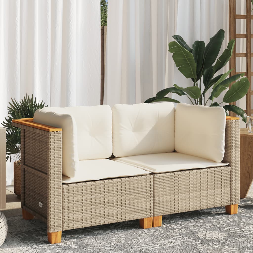 Tuinbanken 2 st met kussens poly rattan beige
