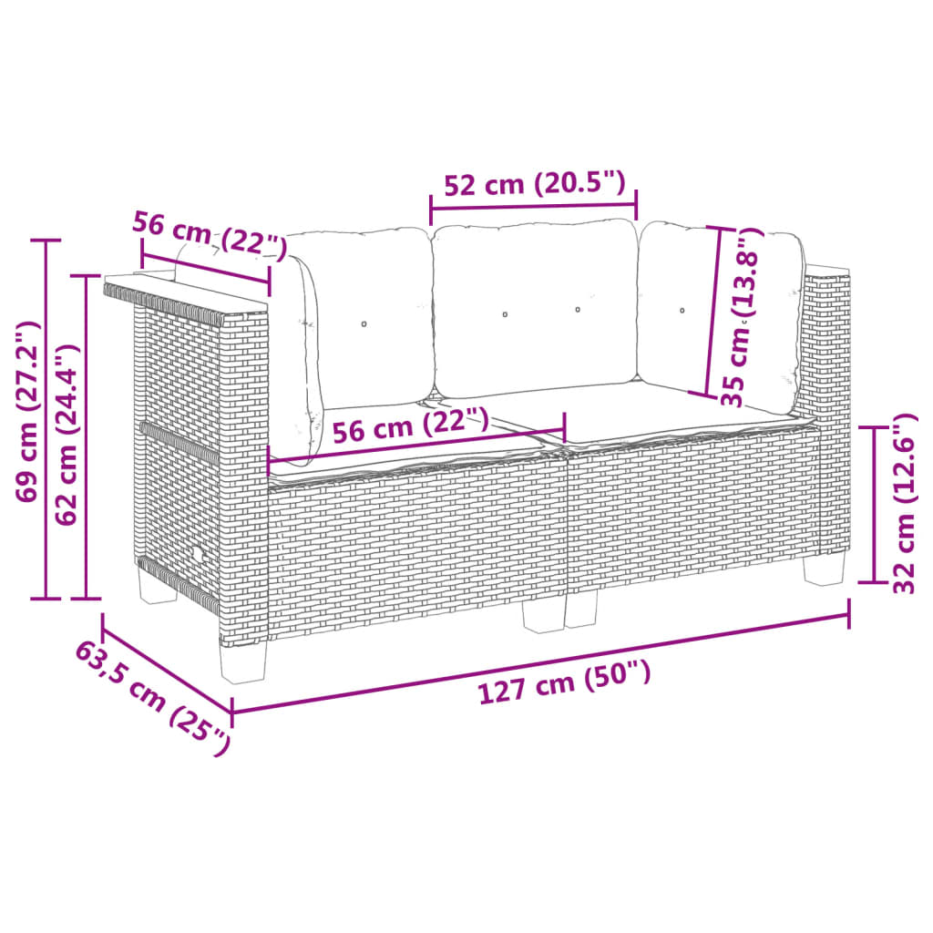 Tuinbanken 2 st met kussens poly rattan beige