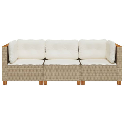 Tuinbank 3-zits met kussens poly rattan beige