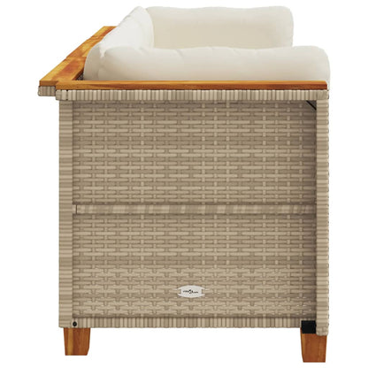 Tuinbank 3-zits met kussens poly rattan beige