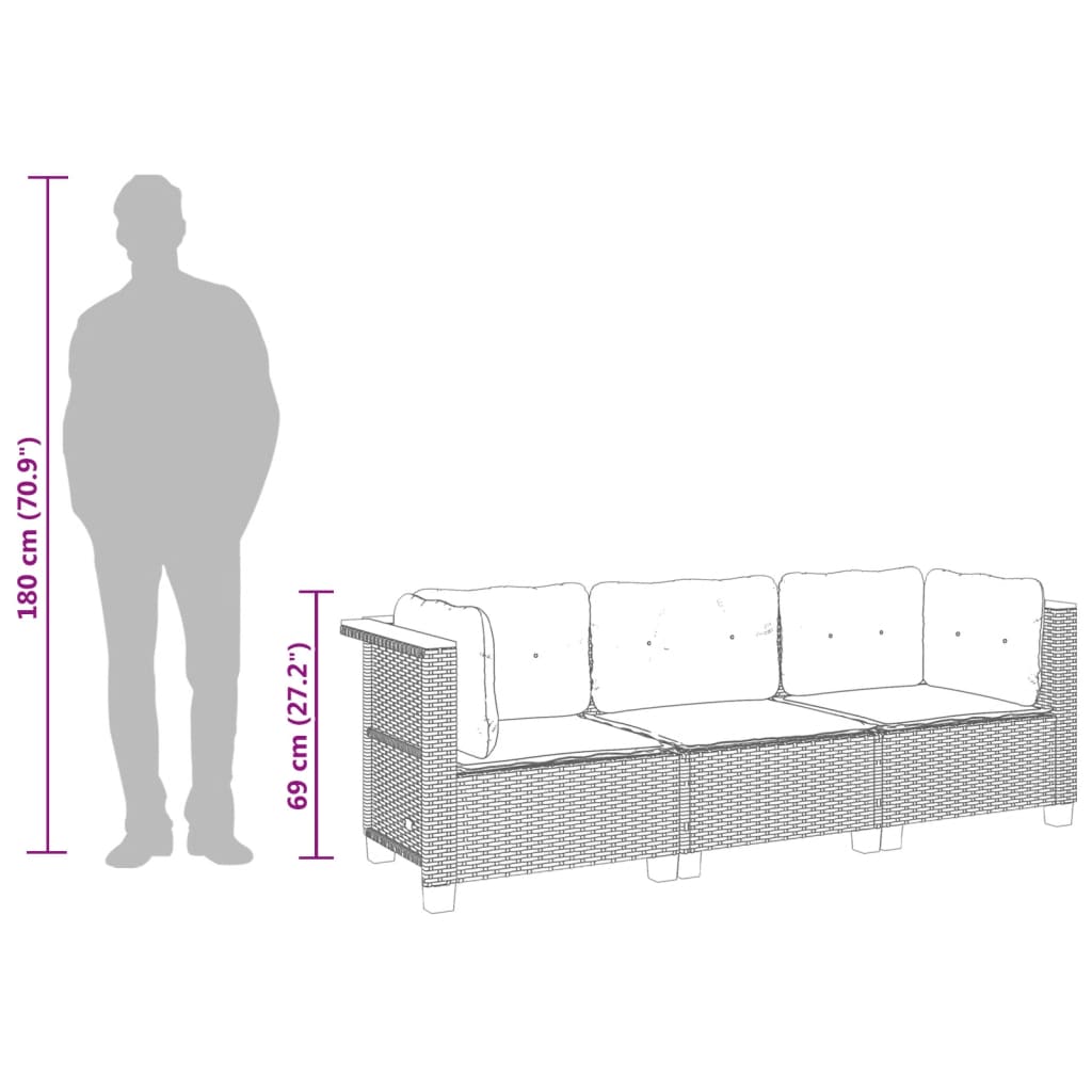 Tuinbank 3-zits met kussens poly rattan beige