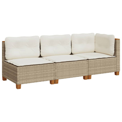 Tuinbank 3-zits met kussens poly rattan beige