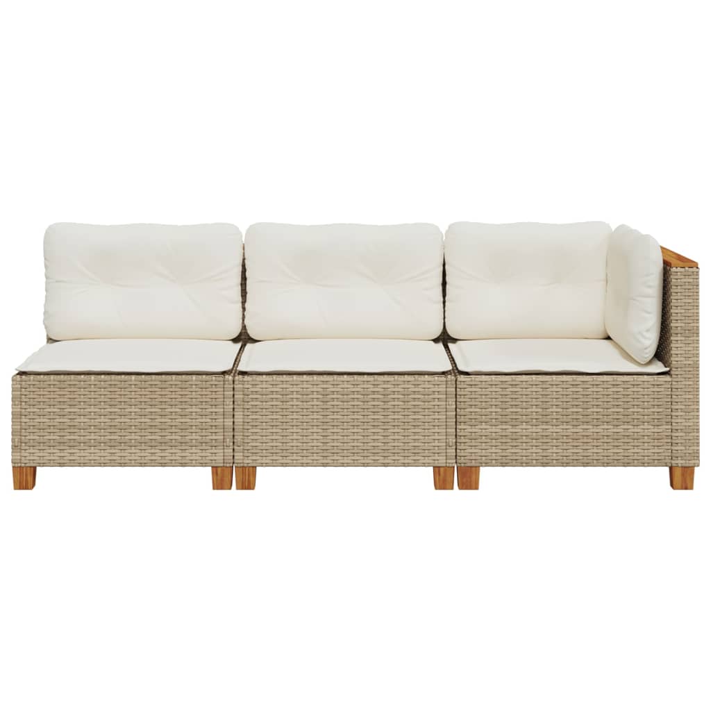 Tuinbank 3-zits met kussens poly rattan beige