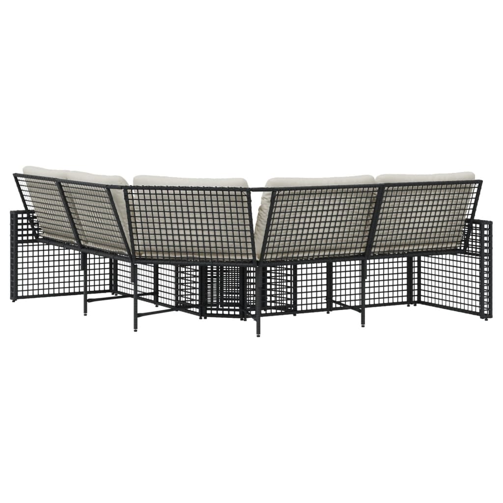 Tuinbank met kussens en voetensteun L-vormig poly rattan zwart
