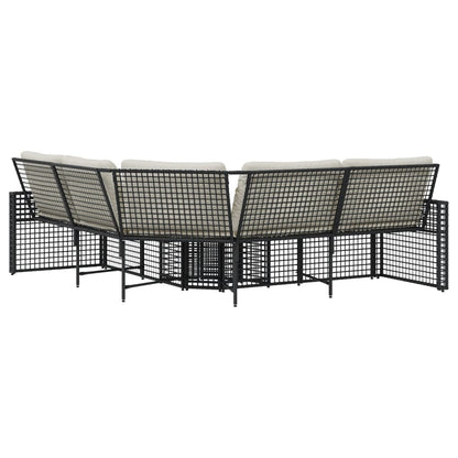 Tuinbank met kussens en voetensteun L-vormig poly rattan zwart