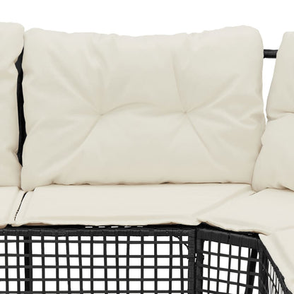Tuinbank met kussens en voetensteun L-vormig poly rattan zwart