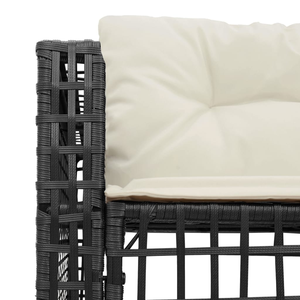 Tuinbank met kussens en voetensteun L-vormig poly rattan zwart
