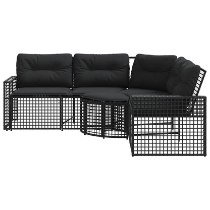 Tuinbank met kussens en voetensteun L-vormig poly rattan zwart