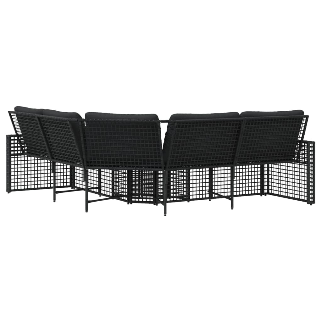 Tuinbank met kussens en voetensteun L-vormig poly rattan zwart