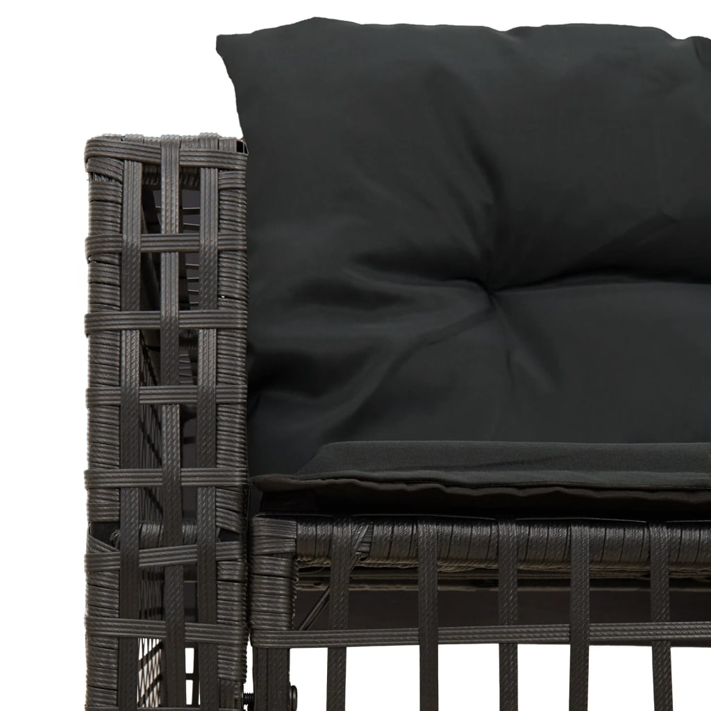 Tuinbank met kussens en voetensteun L-vormig poly rattan zwart