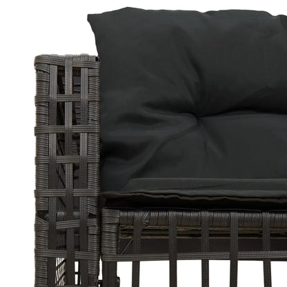 Tuinbank met kussens en voetensteun L-vormig poly rattan zwart