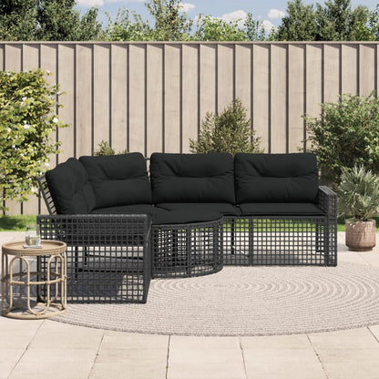 Tuinbank met kussens en voetensteun L-vormig poly rattan zwart