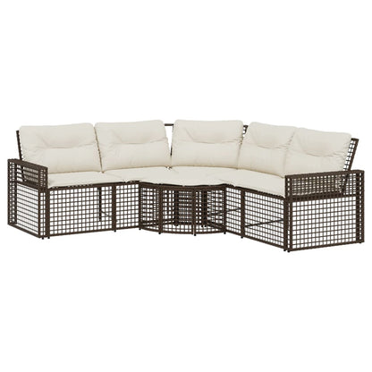Tuinbank met kussens en voetensteun L-vormig poly rattan bruin
