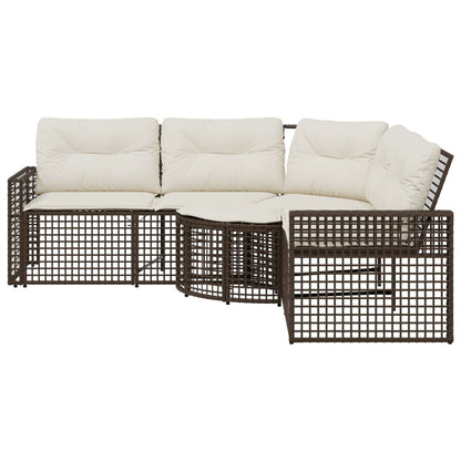 Tuinbank met kussens en voetensteun L-vormig poly rattan bruin
