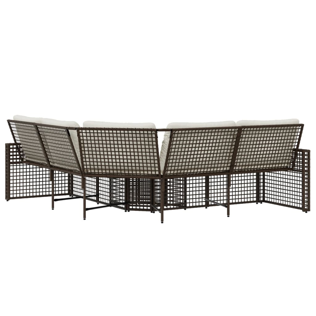 Tuinbank met kussens en voetensteun L-vormig poly rattan bruin