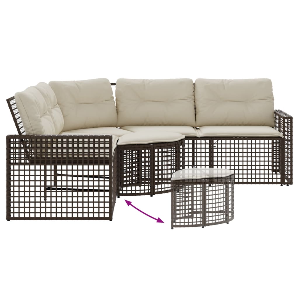 Tuinbank met kussens en voetensteun L-vormig poly rattan bruin