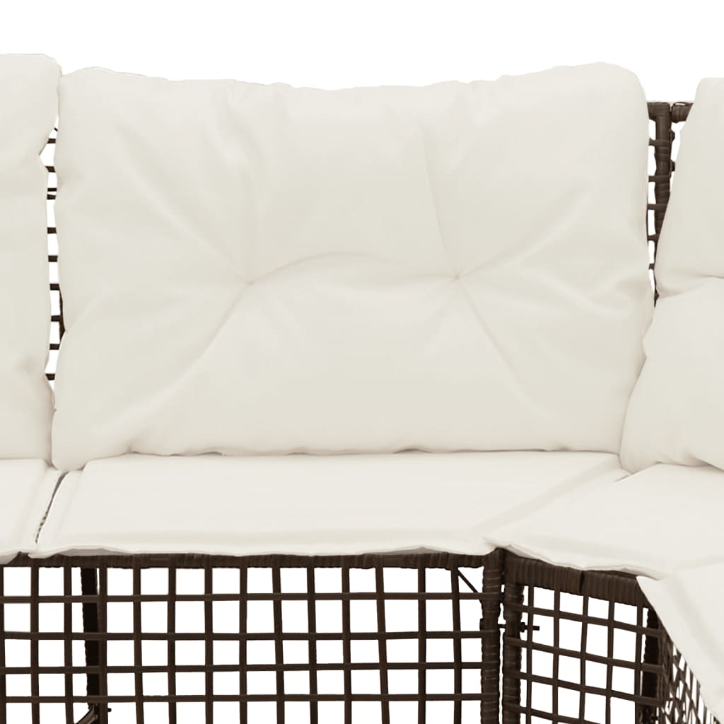 Tuinbank met kussens en voetensteun L-vormig poly rattan bruin