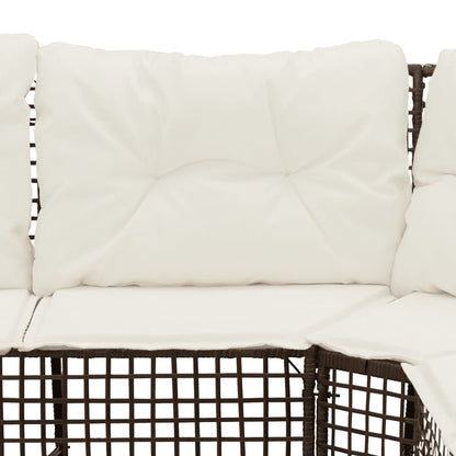 Tuinbank met kussens en voetensteun L-vormig poly rattan bruin
