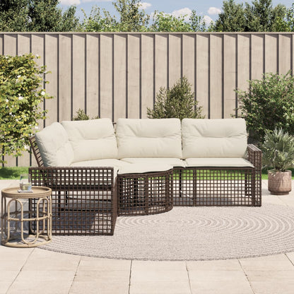 Tuinbank met kussens en voetensteun L-vormig poly rattan bruin