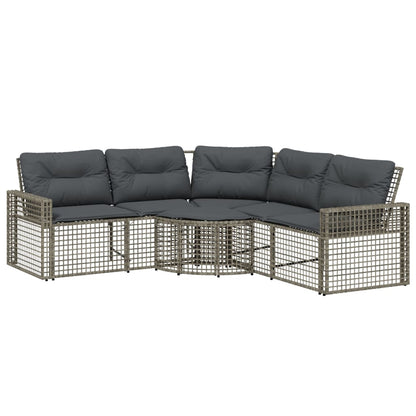 Tuinbank met kussens en voetensteun L-vormig poly rattan grijs