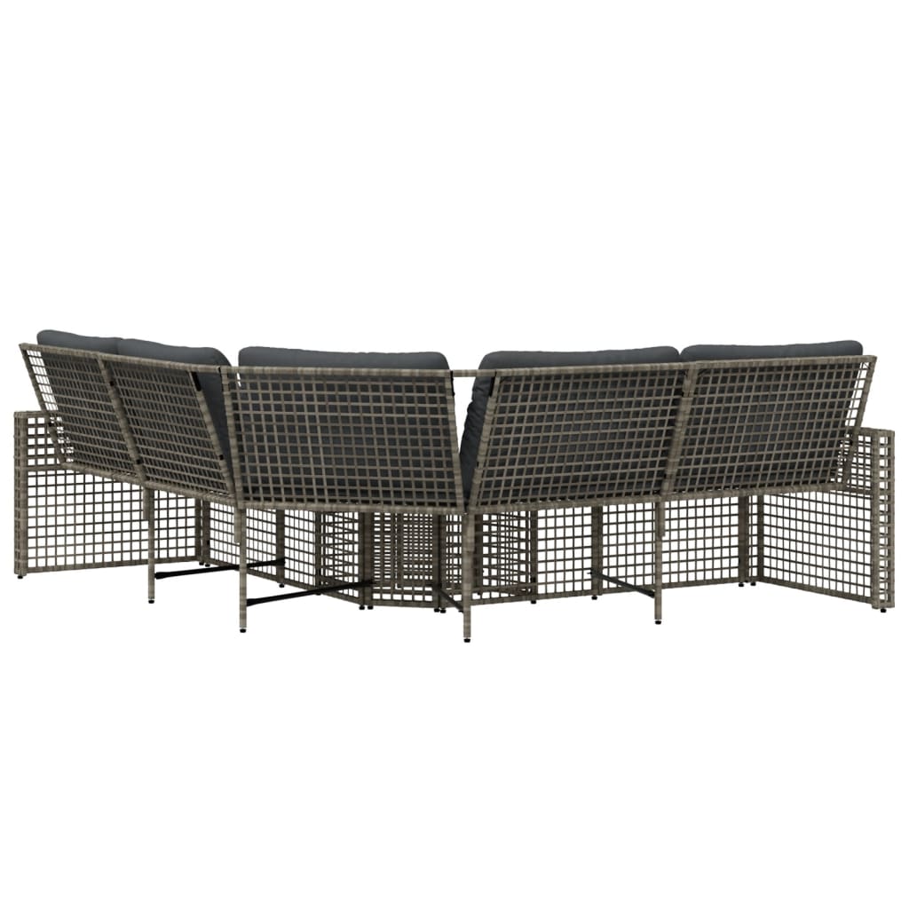 Tuinbank met kussens en voetensteun L-vormig poly rattan grijs